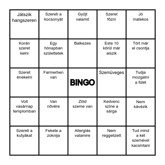 EMBERVADÁSZAT Bingo Card