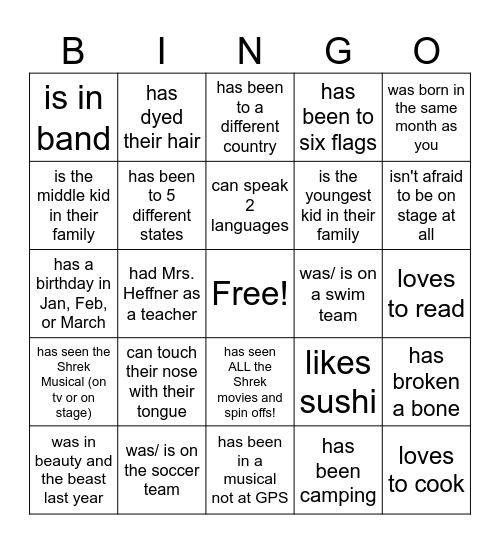 Find someone in the cast who Bingo Card