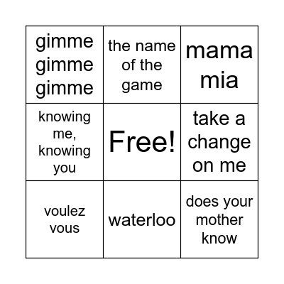 abba bingo Card