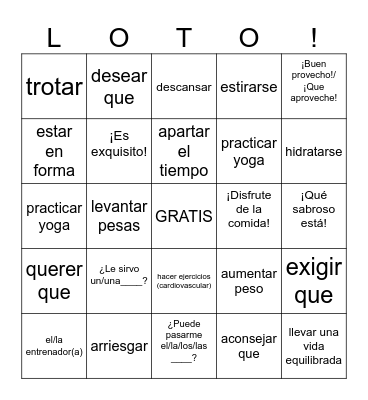 La salud completa 5-7 Bingo Card