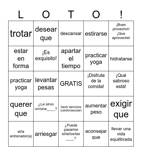 La salud completa 5-7 Bingo Card