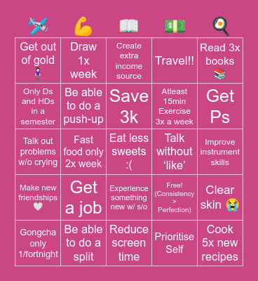 Kris’s 2024 goal bingo ★彡 Bingo Card