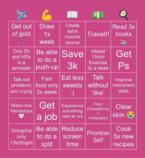 Kris’s 2024 goal bingo ★彡 Bingo Card