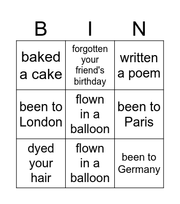 Have you ever...? Bingo Card