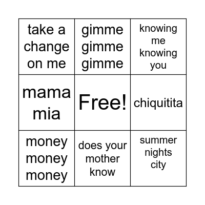 abba bingo Card