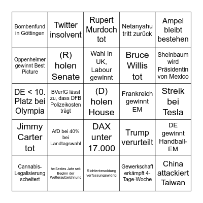 2024 Vorhersagen Bingo Card