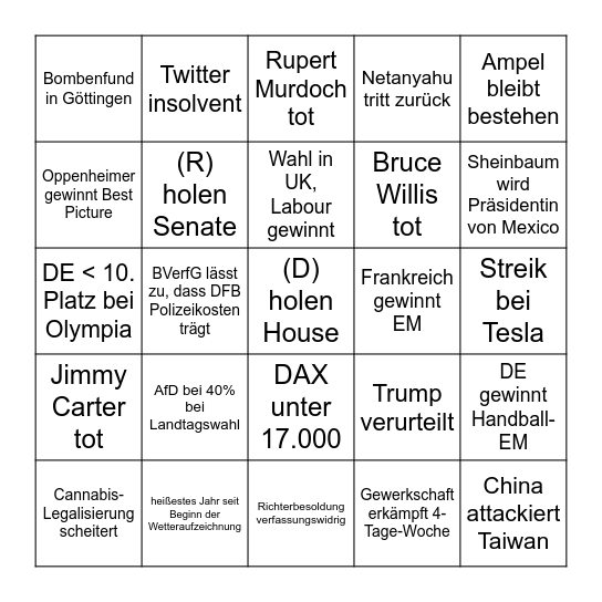 2024 Vorhersagen Bingo Card