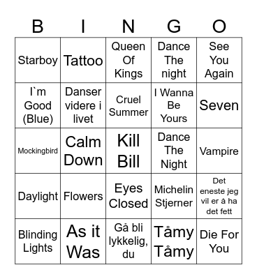 Musikkåret 2023 Bingo Card