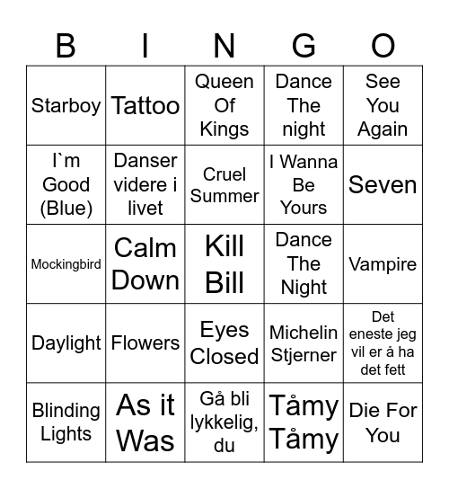 Musikkåret 2023 Bingo Card