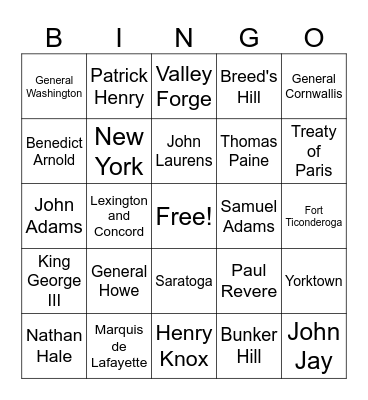 The Revolution! Bingo Card