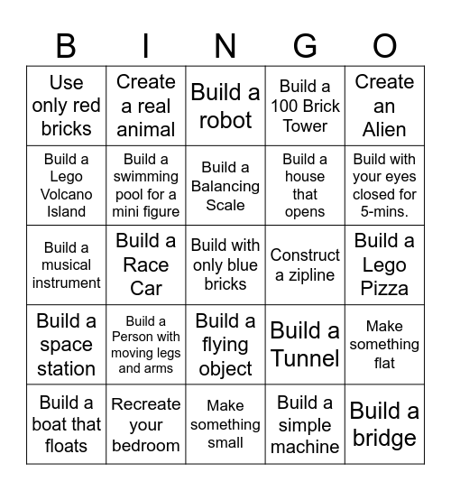 Ultimate Lego Build Challenge BINGO Card