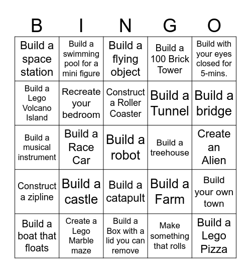 Ultimate Lego Build Challenge BINGO Card