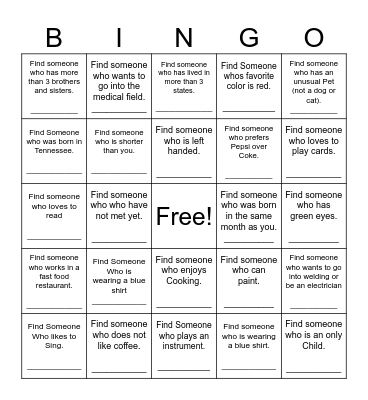 Find Someone Who Bingo Card