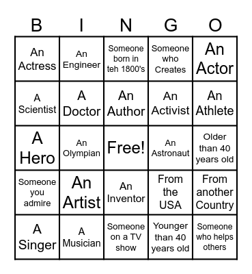 Incredible People Bingo Card