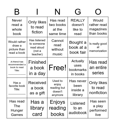 Get to Know You Book Bingo Card