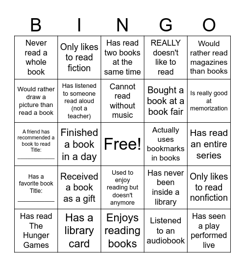 Get to Know You Book Bingo Card