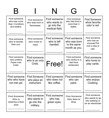 Find Someone Who Bingo Card