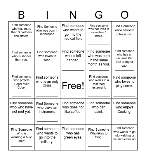 Find Someone Who Bingo Card