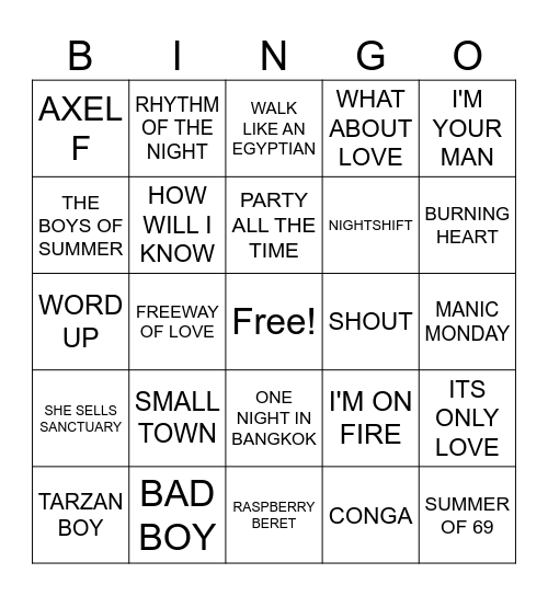 2- 80S HITS Bingo Card