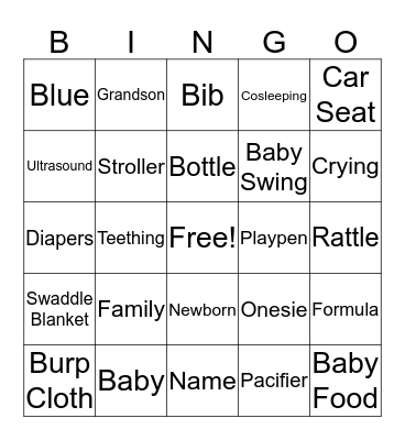 Lily's Baby Shower Bingo Card