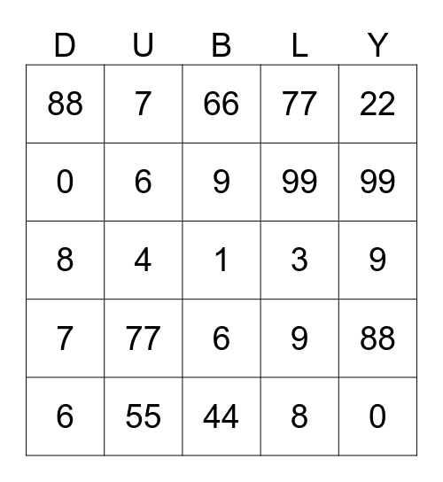 Dubly Bingo Card