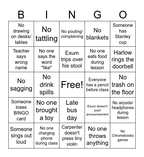 Green Team Bingo Card