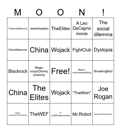 Moon Video Bingo Card