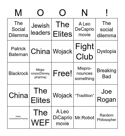 Moon Video Bingo Card