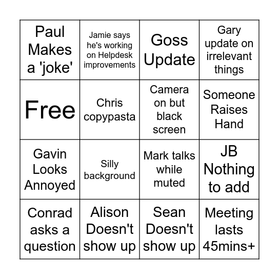 IT Meeting Bingo Card