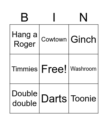 Canadian Slang Bingo Card