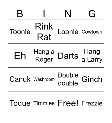 Canadian Slang Bingo Card