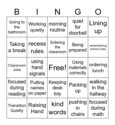 Expectations & Routines Bingo Card