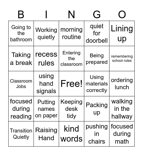Expectations & Routines Bingo Card