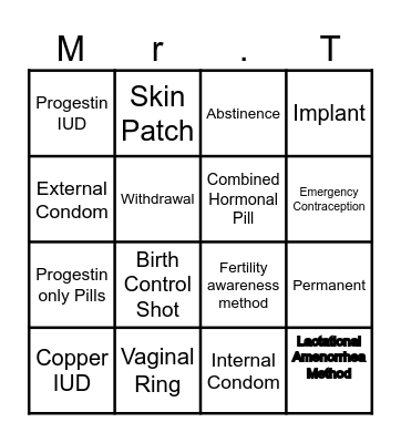 Safe Sexual Health Bingo Card