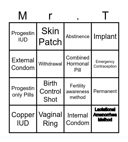 Safe Sexual Health Bingo Card