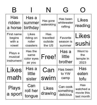 Get to Know You Bingo Card