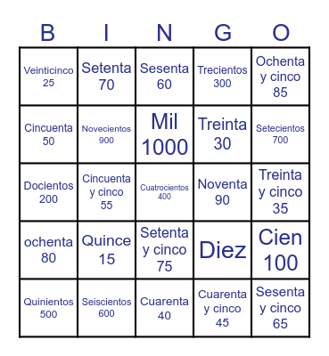 Los números 10-1000 Bingo Card