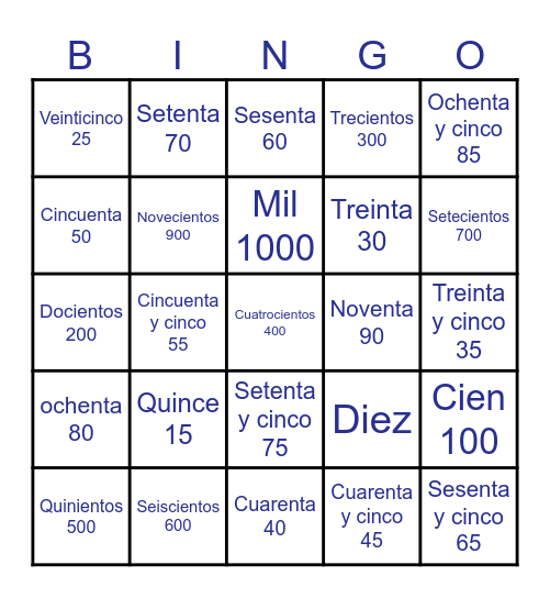 Los números 10-1000 Bingo Card