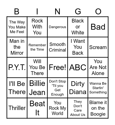 MJ/Jackson 5 BINGO Card