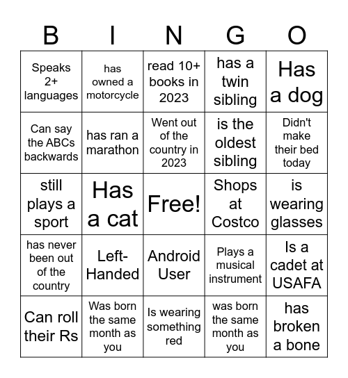 Ice Breaker Bingo Card