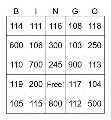 asl 3 100-900 Bingo Card