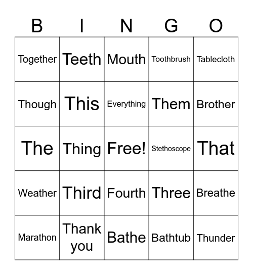 Mixed "Th" Bingo Card