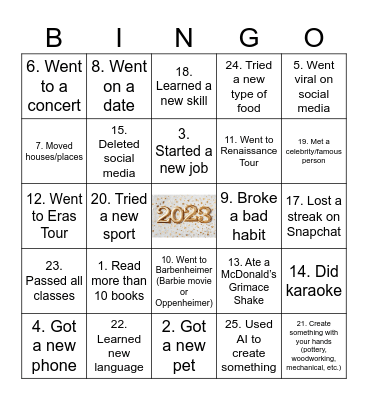 2023 Bingo Card