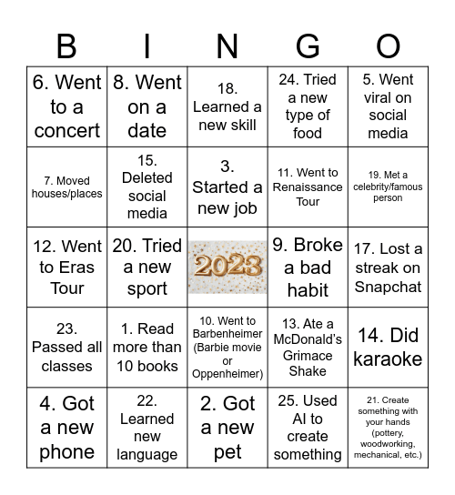 2023 Bingo Card