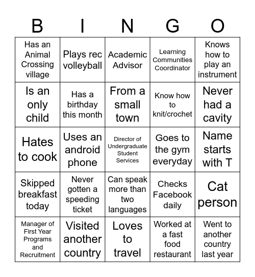 USTEP Pizza Party Bingo Card