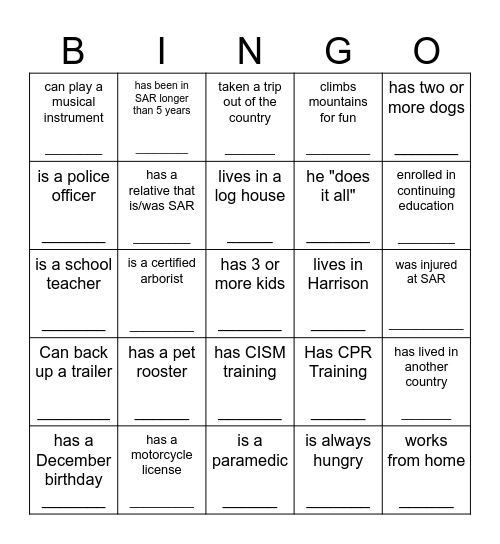 Jingle Mingle Bingo Card