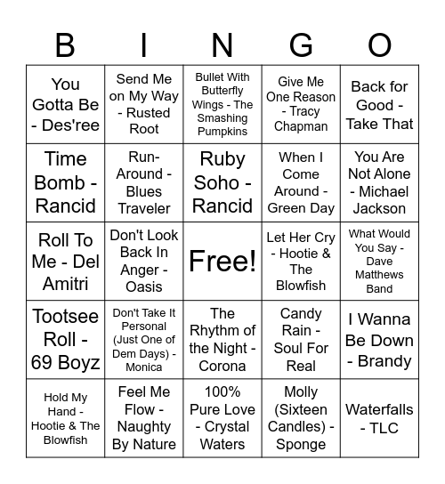 Capital Bingo - Flashback - 1995 Bingo Card