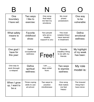 Wellness Review Bingo Card