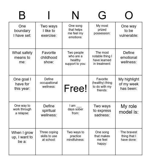 Wellness Review Bingo Card
