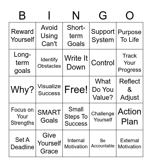 Goal Setting & Motivation Bingo Card